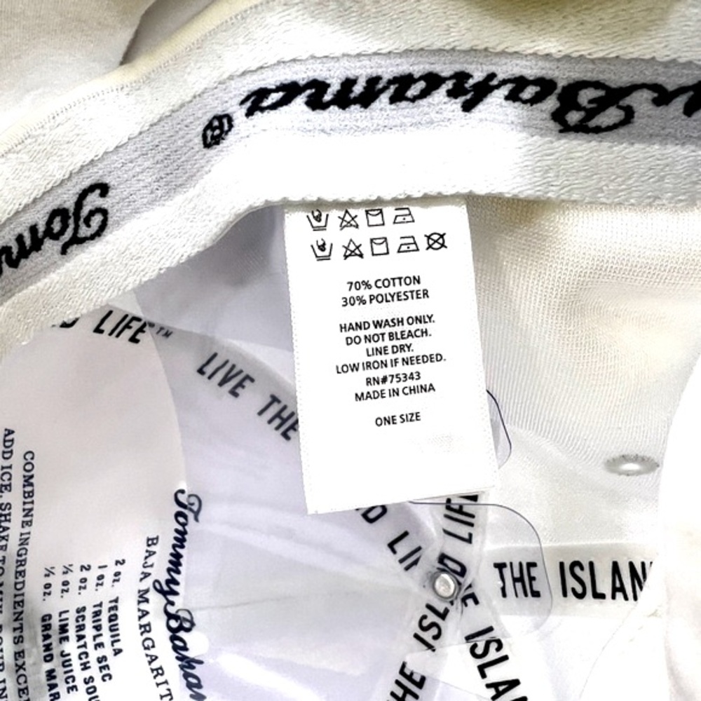 TOMMY BAHAMA CAP HAT, WHITE, BAJA MARGARITA RECIPE INSIDE, LOGO IS EMBROIDERED - Picture 9 of 13
